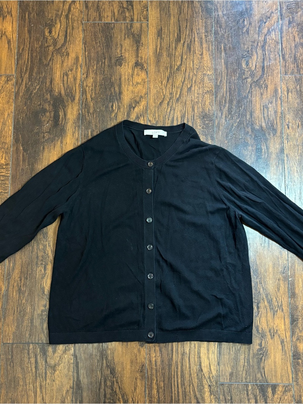 LOFT Black Button-Front Women's Cardigan Sweater 100% cotton Size XL